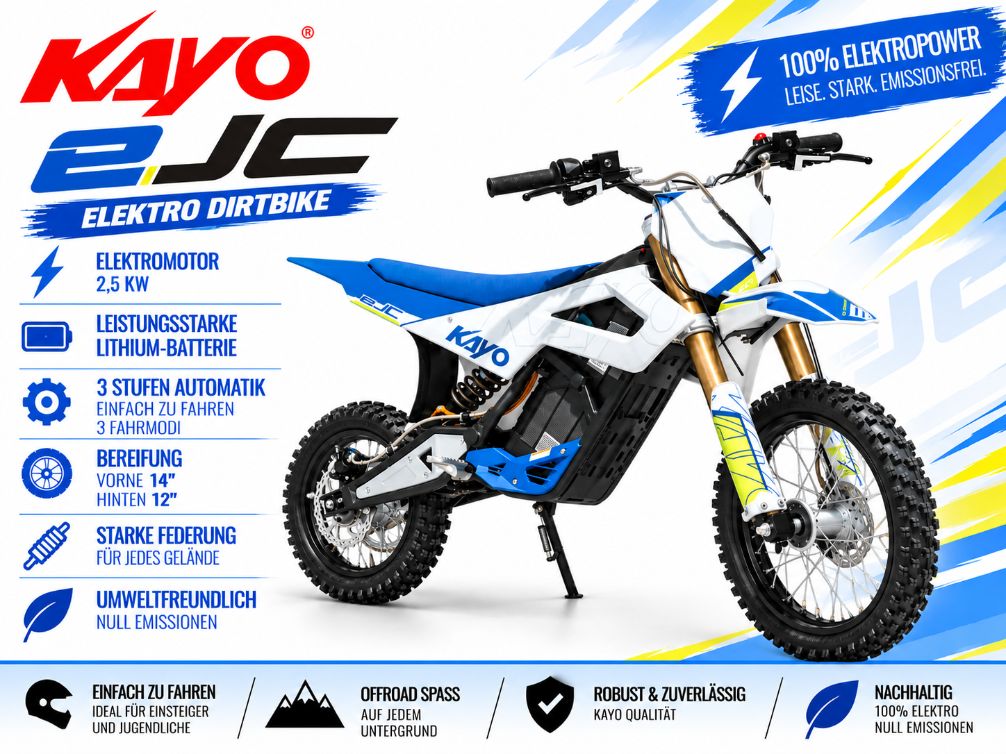 Kayo Dirtbike Elektro ejC - 2500 Watt Lithium 57.6V 17.85Ah