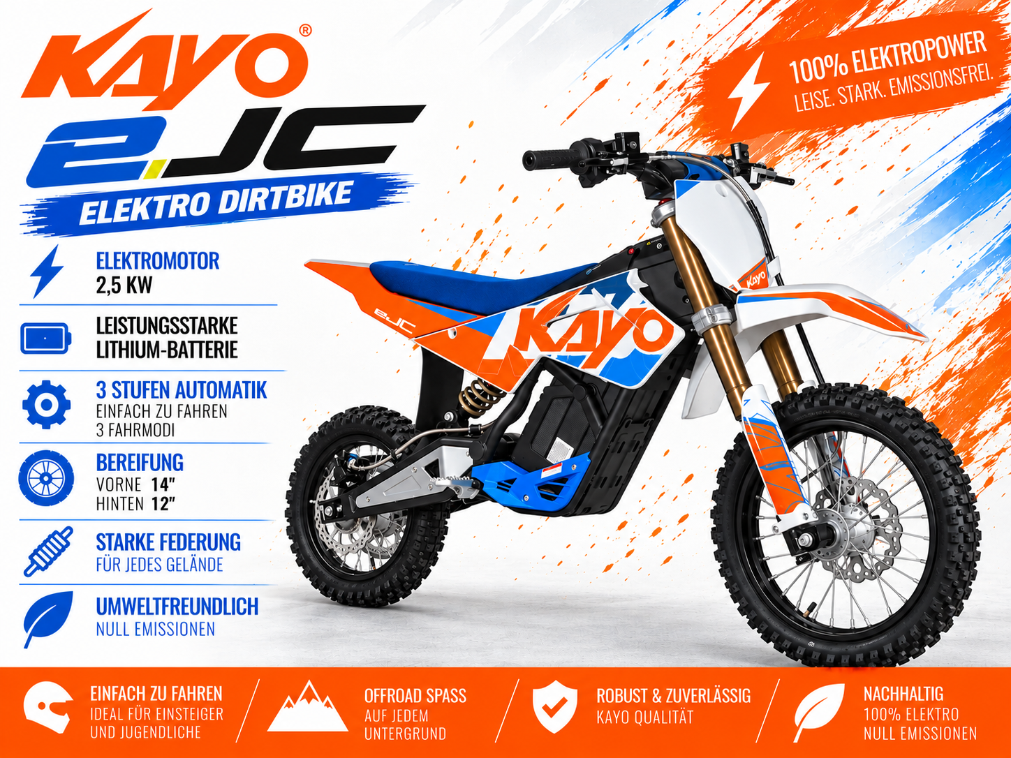 Kayo Dirtbike Elektro ejC - 2500 Watt Lithium 57.6V 17.85Ah