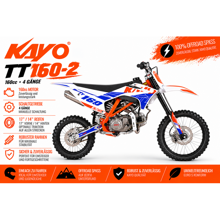 Kayo TT160-2 Dirtbike mit 14" 17" Räder - Schalter