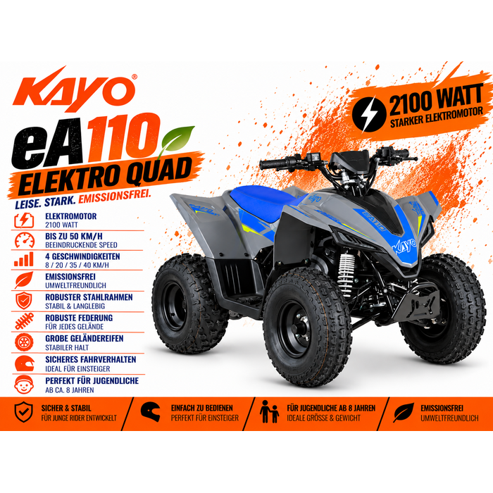 Kayo Kinderquad Elektro eA110 Spitzenleistung bis 2100W 48V