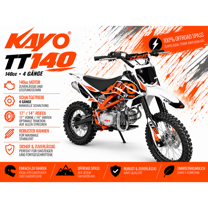 Kayo TT140 Dirtbike mit 14" 17" Räder - Schalter