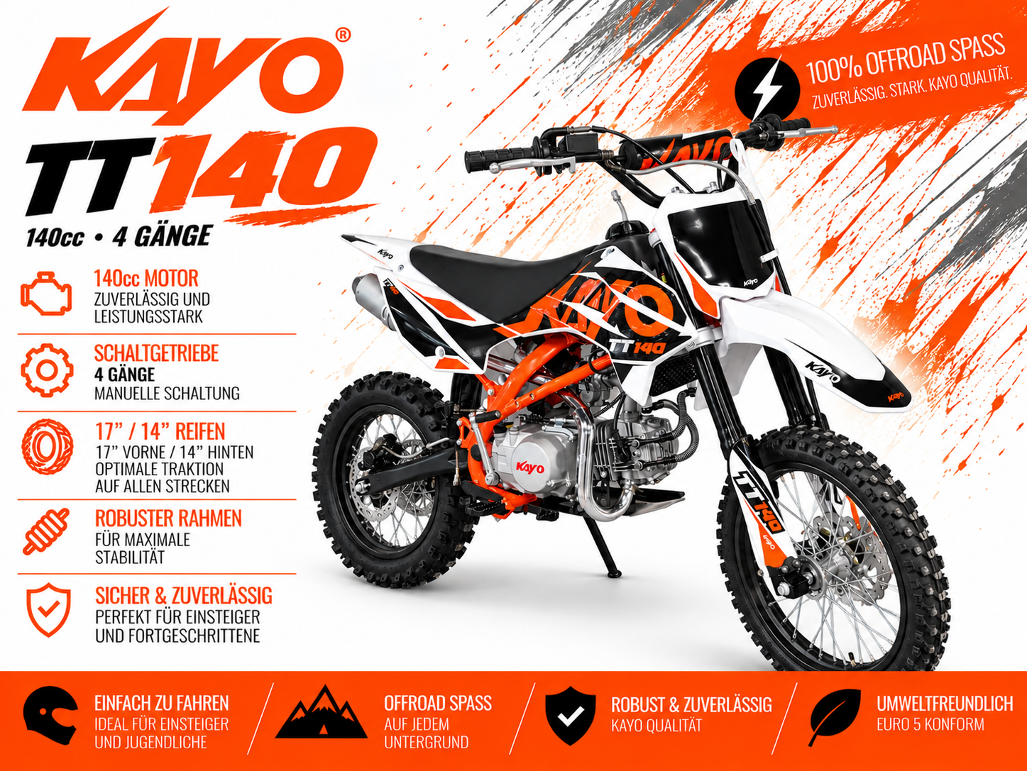 Kayo TT140 Dirtbike mit 14" 17" Räder - Schalter