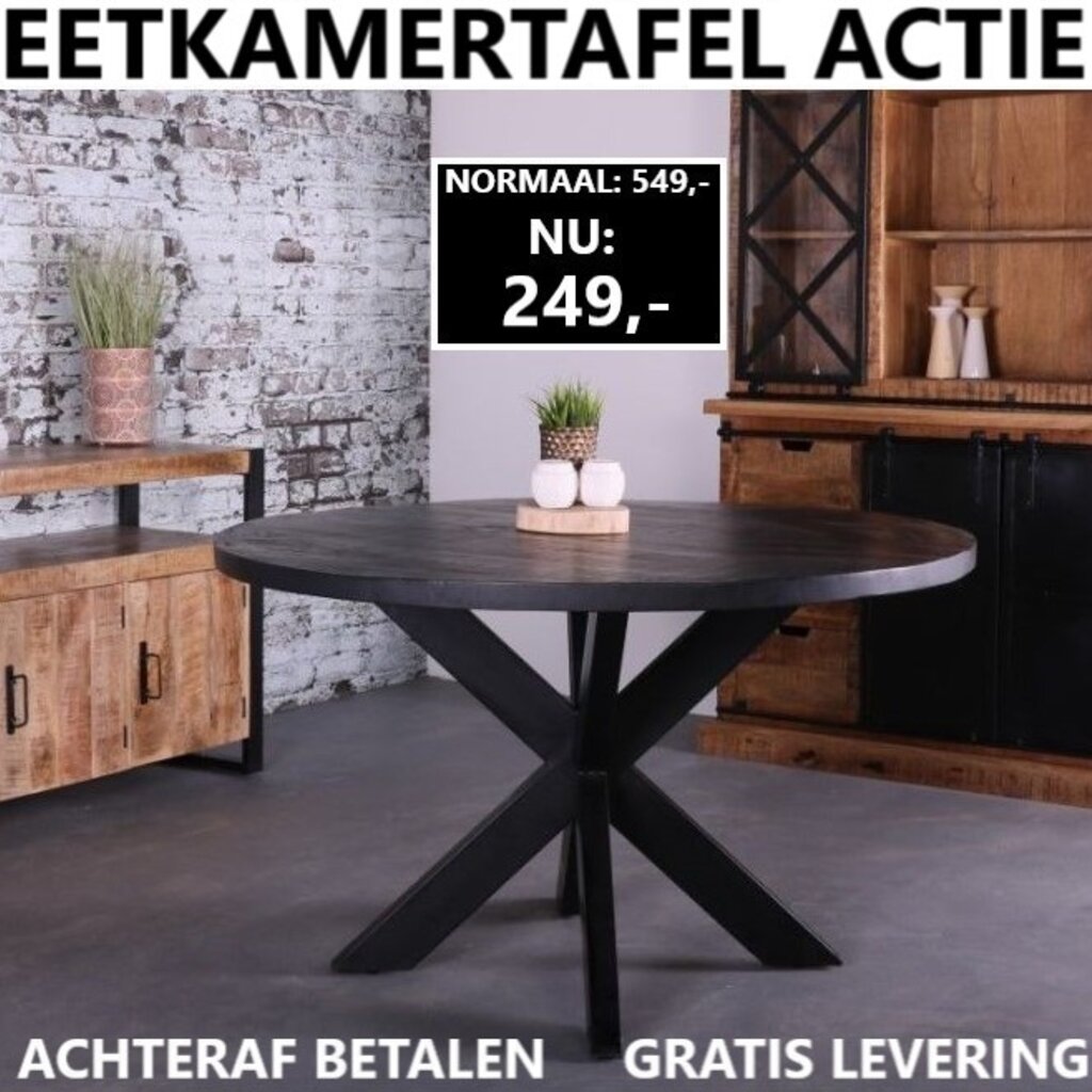 Eettafel Mangohout Kruispoot New York ZWART