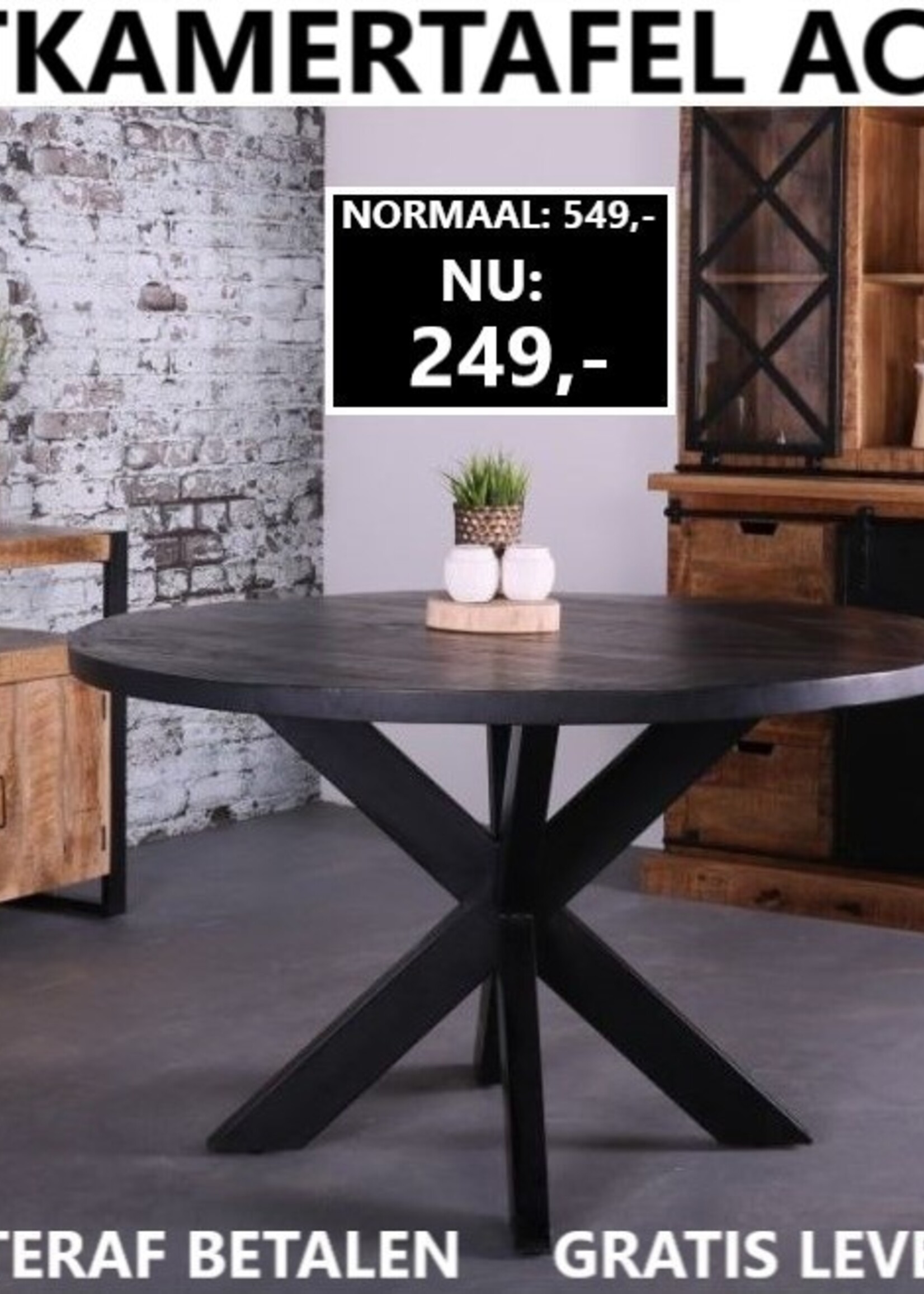 Eettafel Mangohout Kruispoot New York ZWART