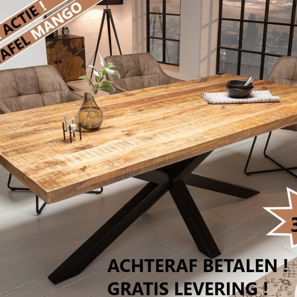 Eettafel Mangohout Kruispoot New York ZWART