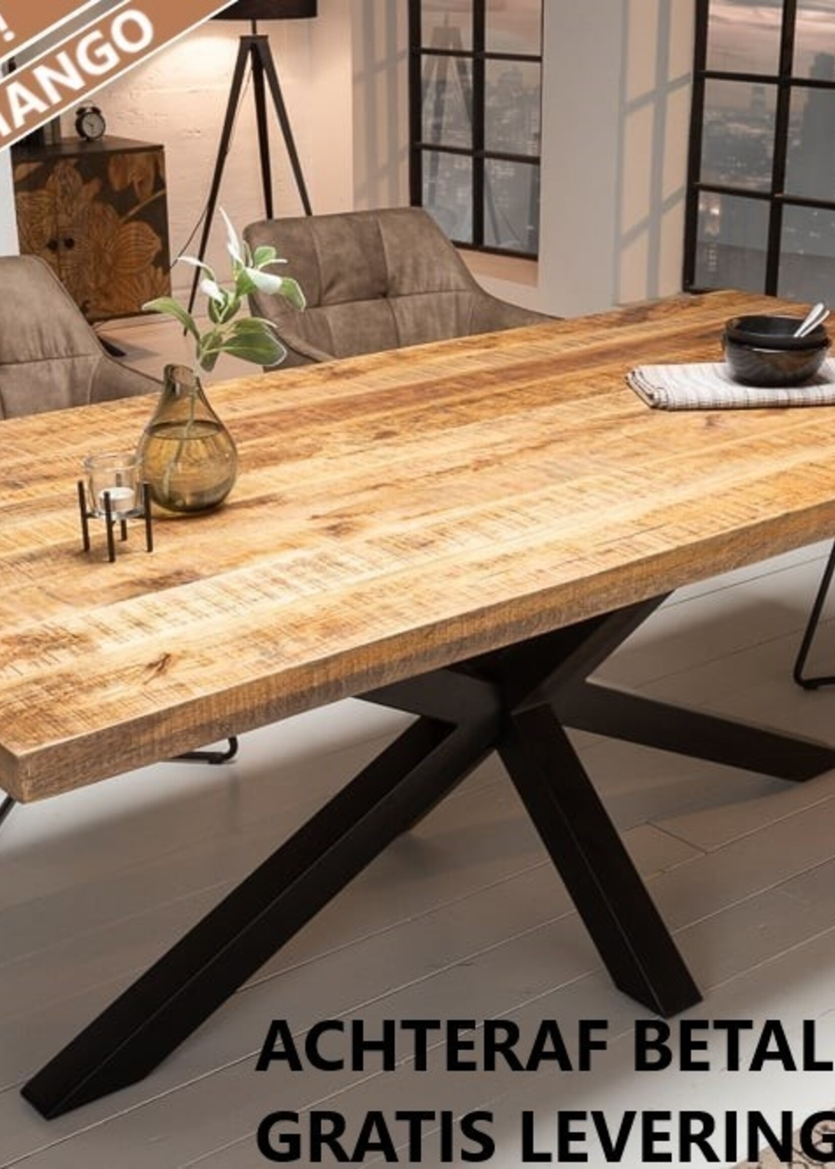 Eettafel Mangohout Kruispoot New York ZWART