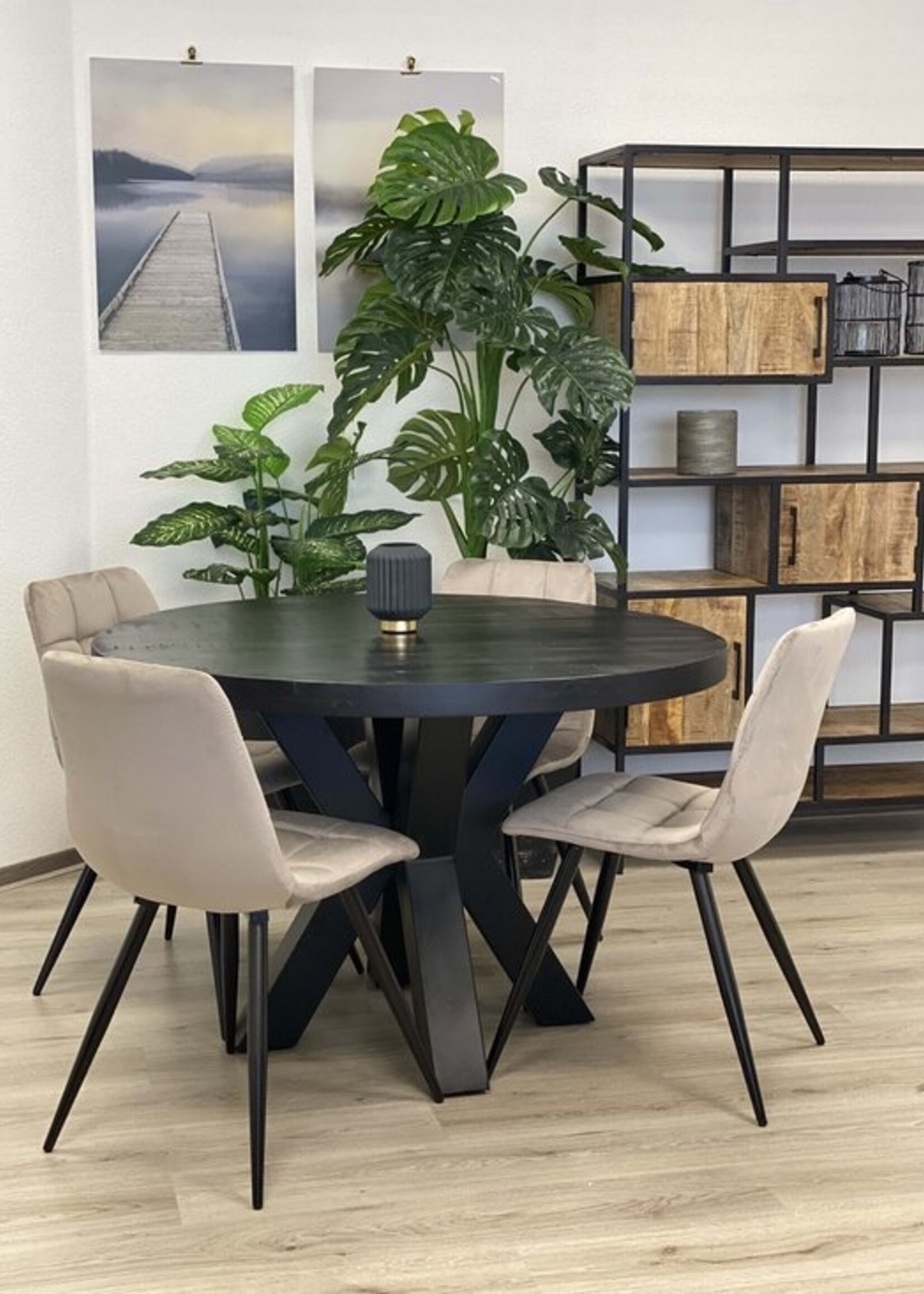 Ronde eettafel Las Vegas Mangohout Zwart