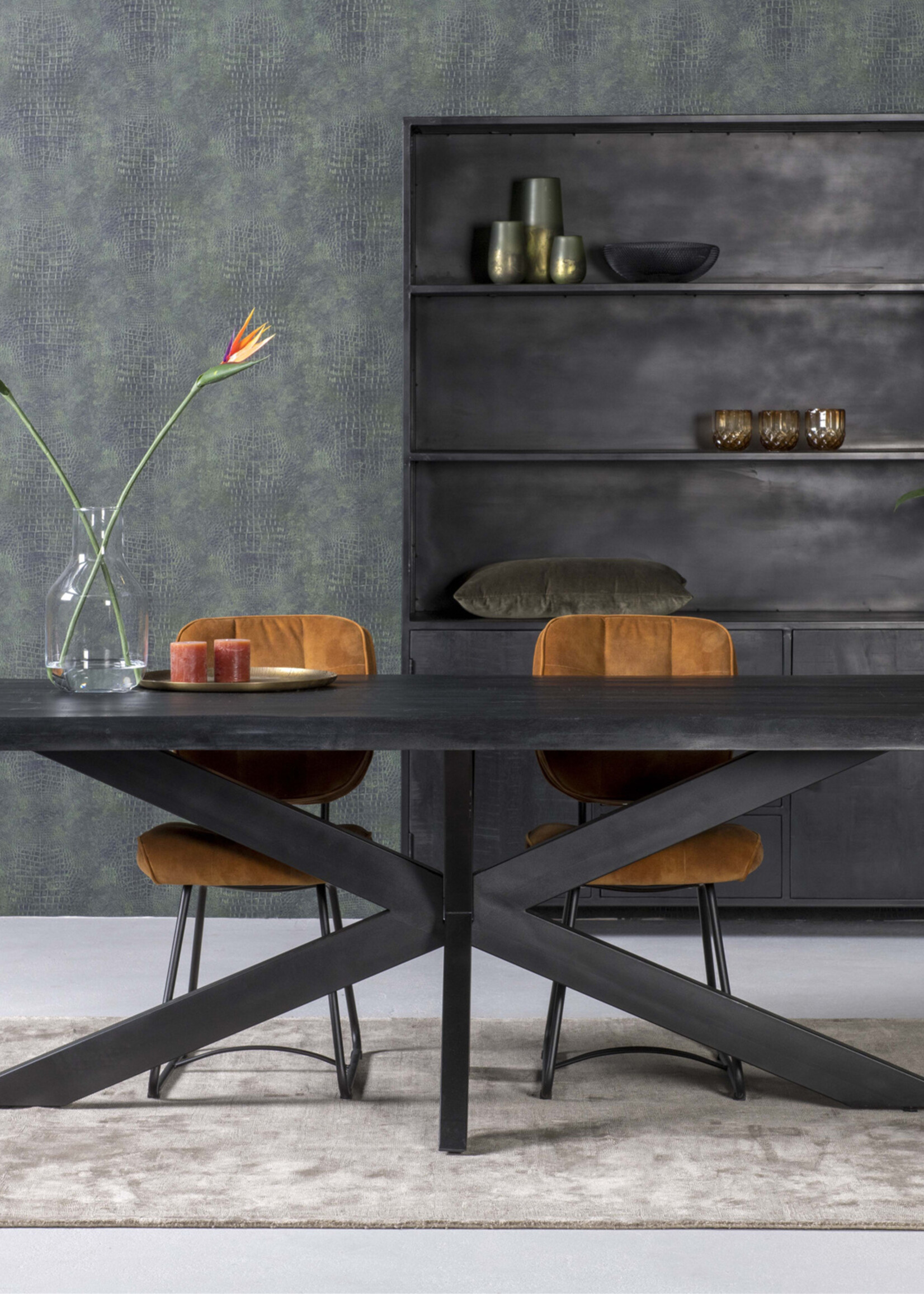 Rechthoek eettafel Mangohout zwart spinpoot  Cardiff