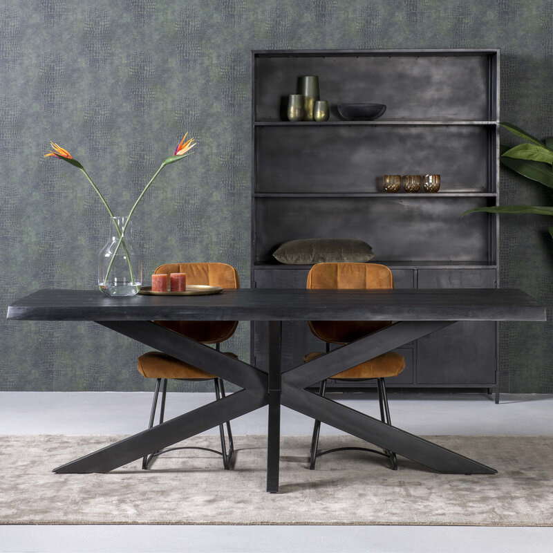 Rechthoek eettafel Mangohout zwart spinpoot  Cardiff