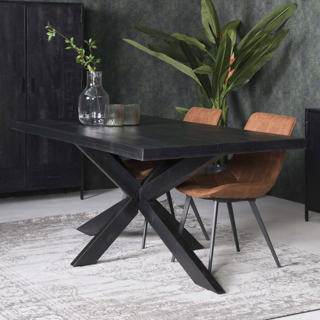Rechthoek eettafel Mangohout zwart spinpoot  Cardiff