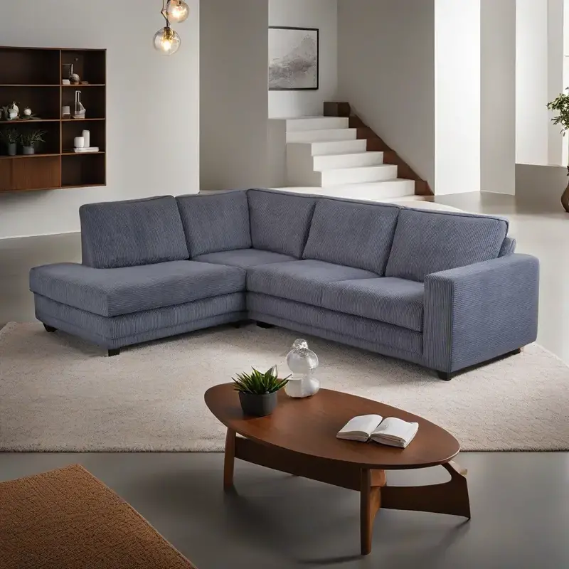 Hoekbank in ribstof Oxford