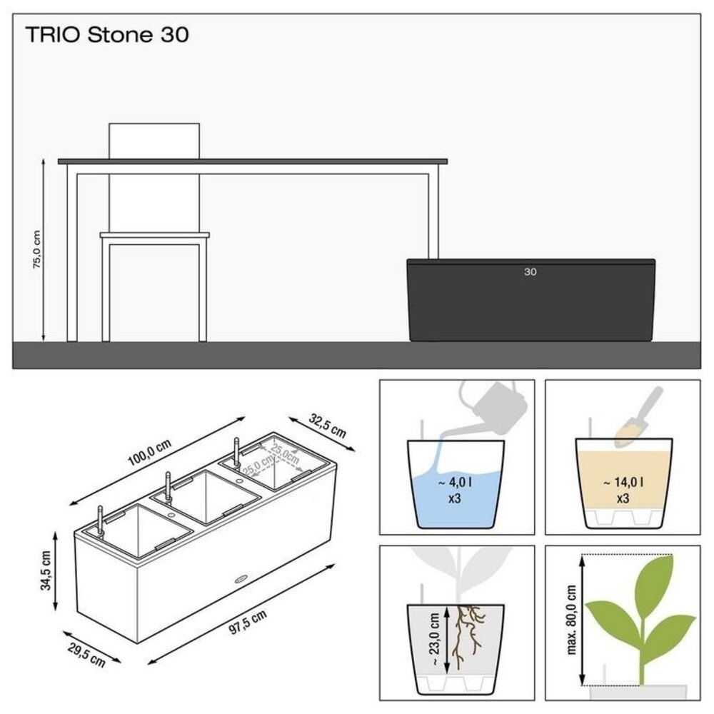 LECHUZA TRIO Stone noir graphite LECHUZA TRIO Stone noir graphite
