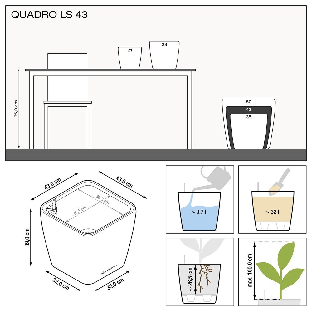 LECHUZA QUADRO LS espresso métallisé LECHUZA QUADRO LS espresso métallisé