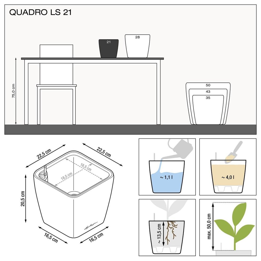 LECHUZA QUADRO LS charcoal metallic LECHUZA QUADRO LS charcoal metallic
