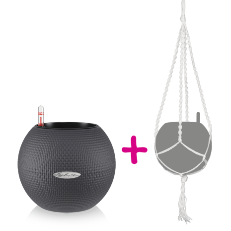 LECHUZA-PURO Color 20 schiefergrau + Makramee* LECHUZA-PURO Color 20 schiefergrau + Makramee*