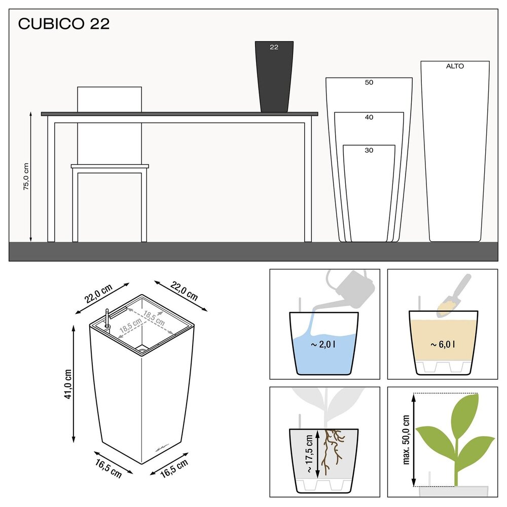 LECHUZA CUBICO espresso metallic LECHUZA CUBICO espresso metallic