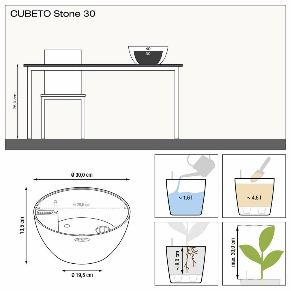 LECHUZA CUBETO Stone steengrijs LECHUZA CUBETO Stone steengrijs