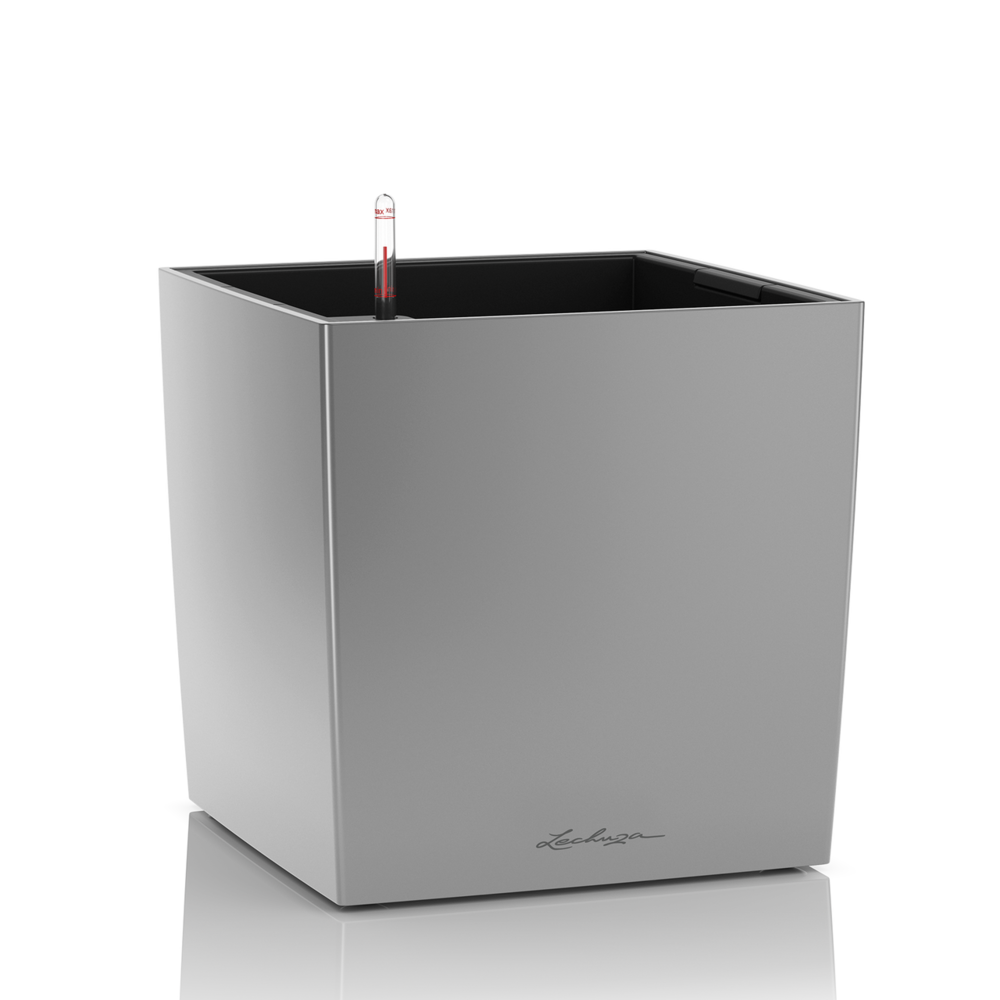 LECHUZA CUBE silver metallic