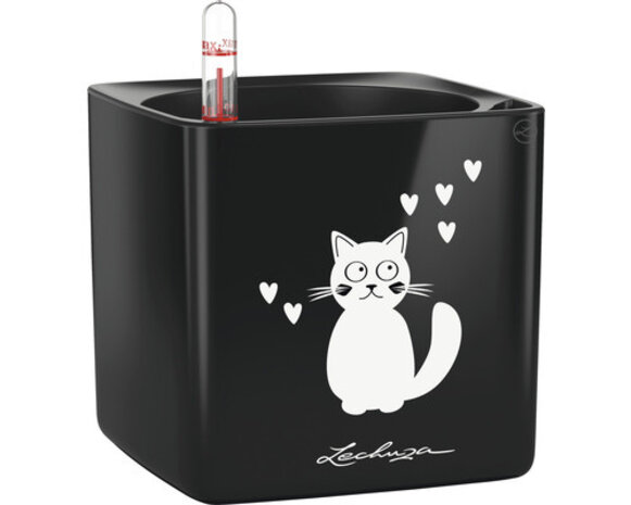 LECHUZA CUBE Glossy Cat black high-gloss