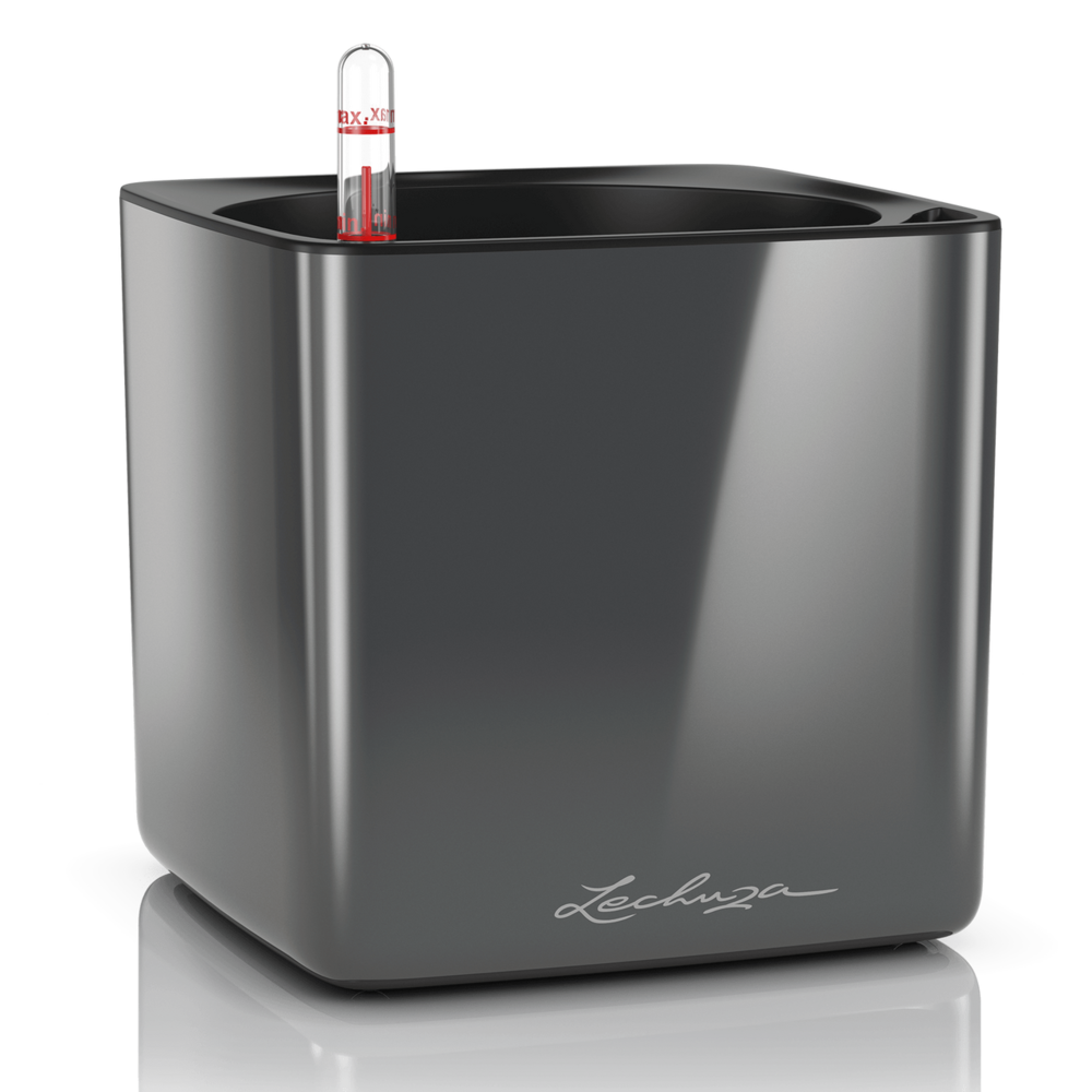 LECHUZA CUBE Glossy charcoal high-gloss