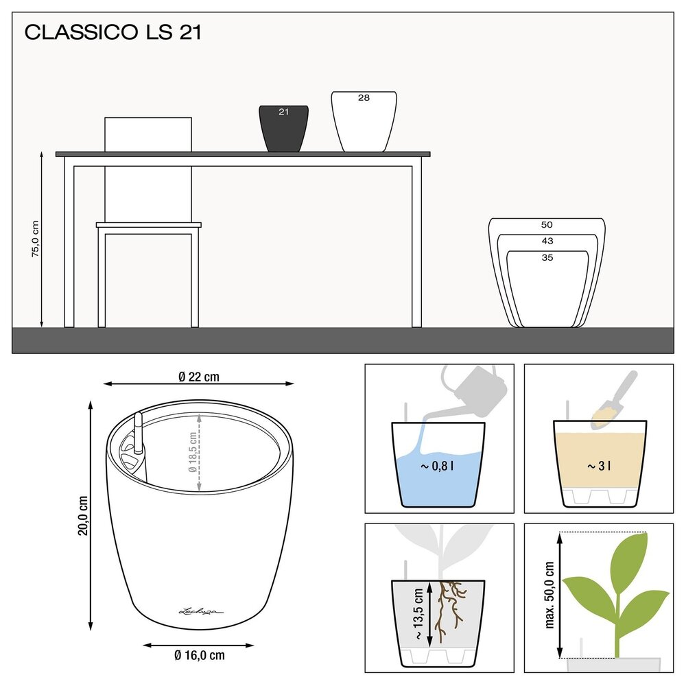 LECHUZA CLASSICO LS antraciet metallic