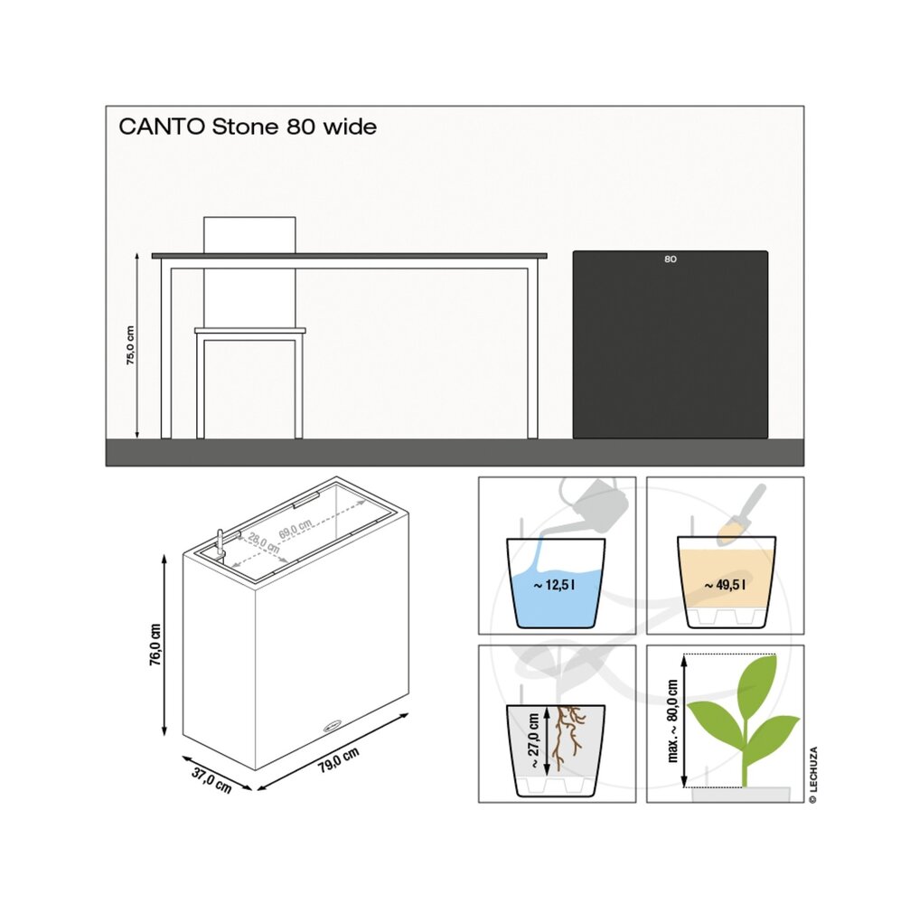 LECHUZA CANTO Stone wide steengrijs LECHUZA CANTO Stone wide steengrijs
