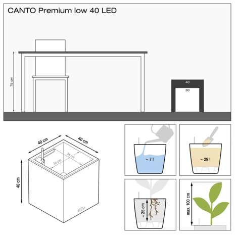 LECHUZA CANTO Premium low LED silver metallic