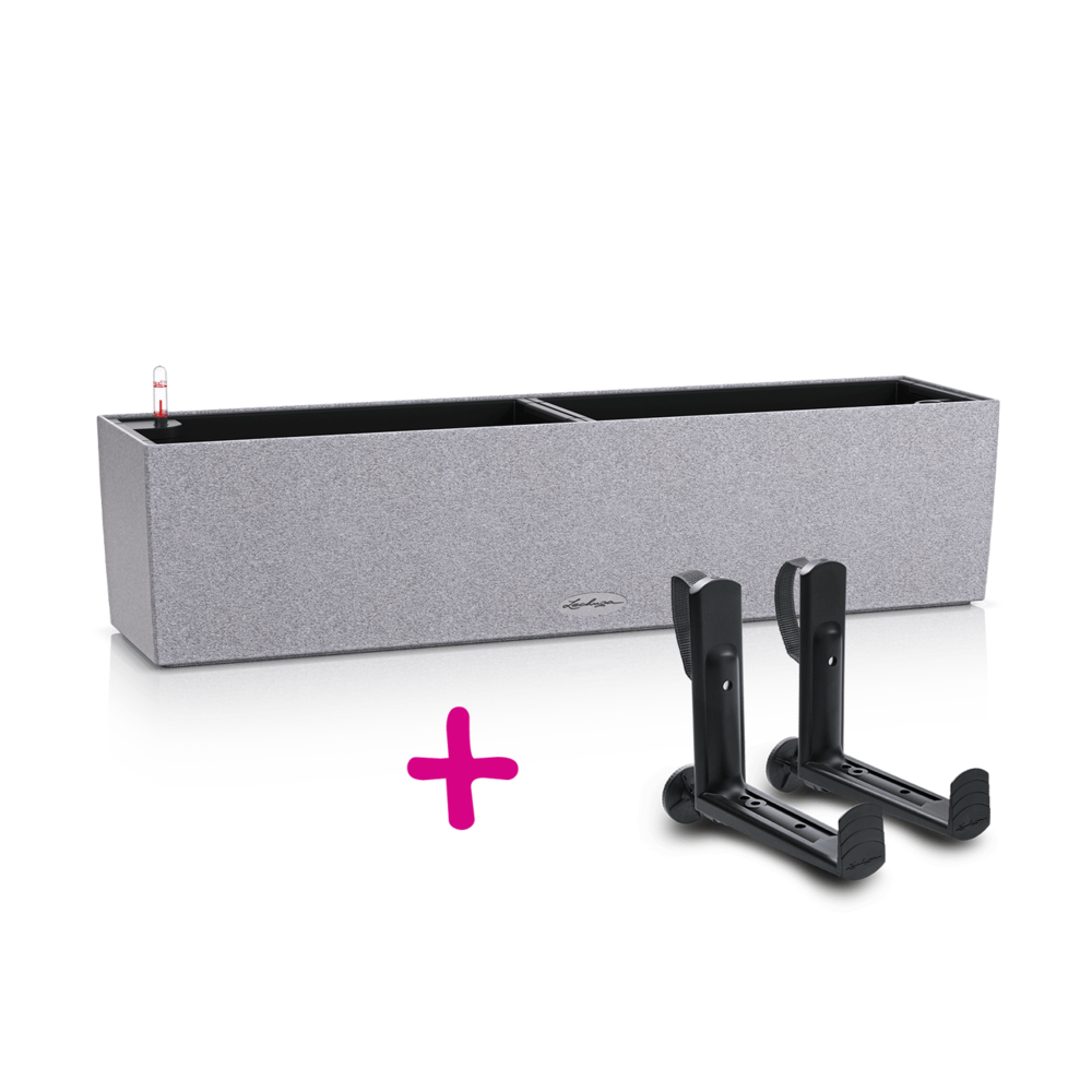 LECHUZA BALCONERA Stone 80 stone grey + LECHUZA Balcony box holder