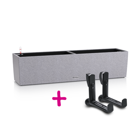 LECHUZA BALCONERA Stone 80 stone grey + LECHUZA Balcony box holder LECHUZA BALCONERA Stone 80 stone grey + LECHUZA Balcony box holder