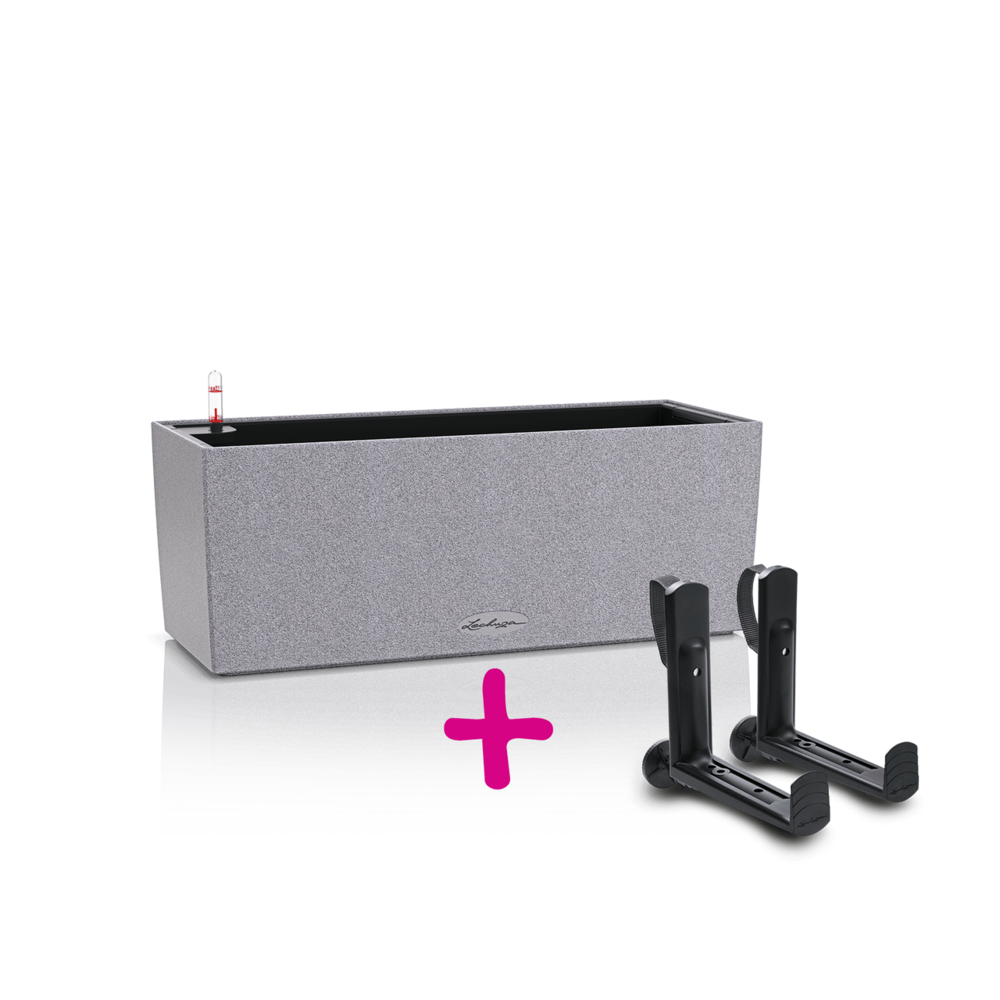 LECHUZA BALCONERA Stone 50 stone grey + LECHUZA Balcony box holder black LECHUZA BALCONERA Stone 50 stone grey + LECHUZA Balcony box holder black