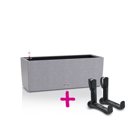 LECHUZA BALCONERA Stone 50 stone grey + LECHUZA Balcony box holder black LECHUZA BALCONERA Stone 50 stone grey + LECHUZA Balcony box holder black