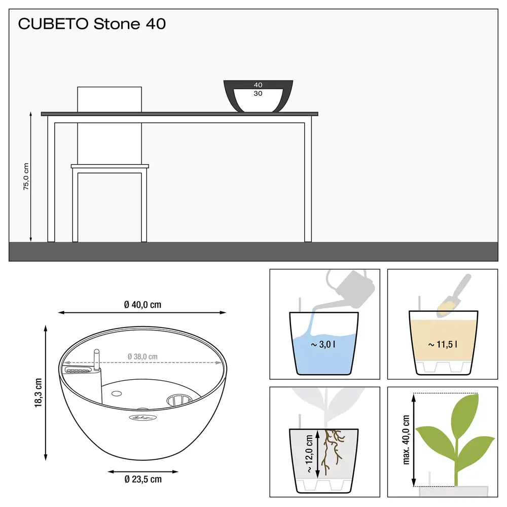 LECHUZA CUBETO Stone steengrijs LECHUZA CUBETO Stone steengrijs