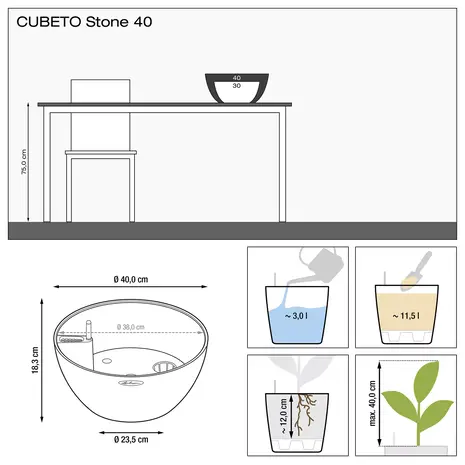 LECHUZA CUBETO Stone steengrijs LECHUZA CUBETO Stone steengrijs