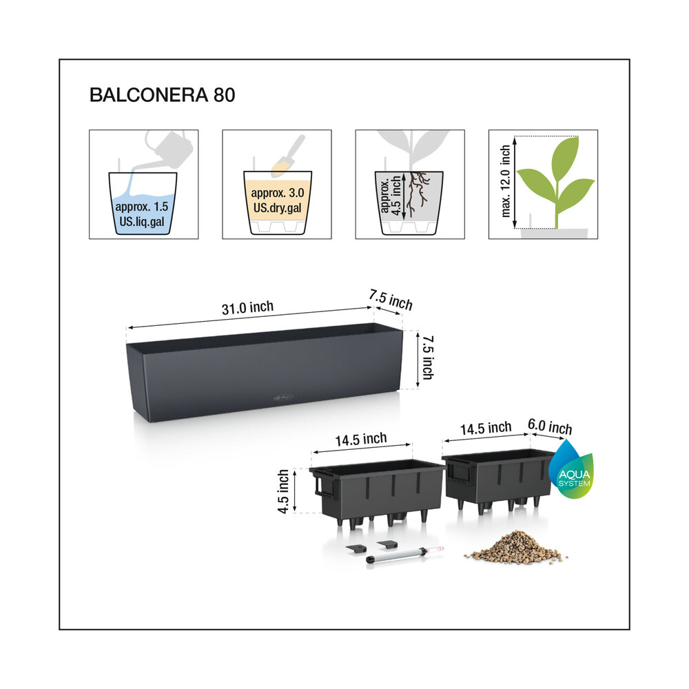 BALCONERA Color 80 slate +  LECHUZA Balcony brackets black