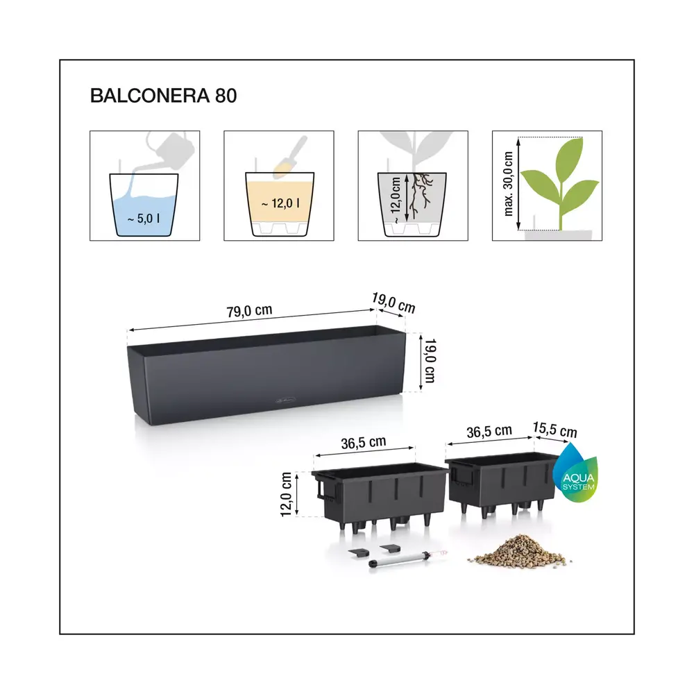 BALCONERA Color 80 slate +  LECHUZA Balcony brackets black