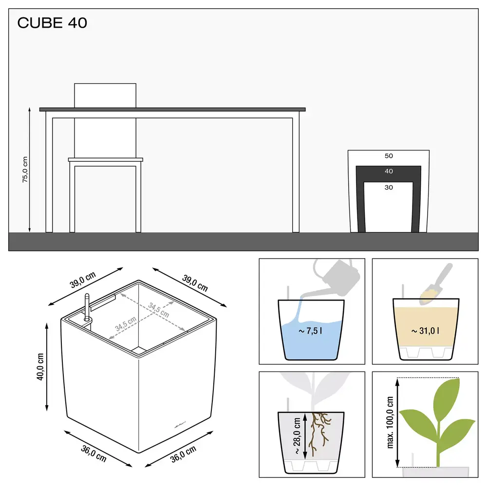 LECHUZA CUBE taupe brillant LECHUZA CUBE taupe brillant