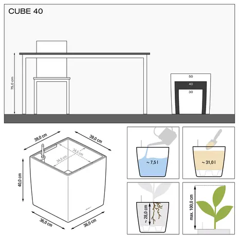 LECHUZA CUBE taupe brillant LECHUZA CUBE taupe brillant