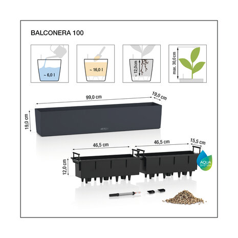 LECHUZA BALCONERA Stone steengrijs LECHUZA BALCONERA Stone steengrijs