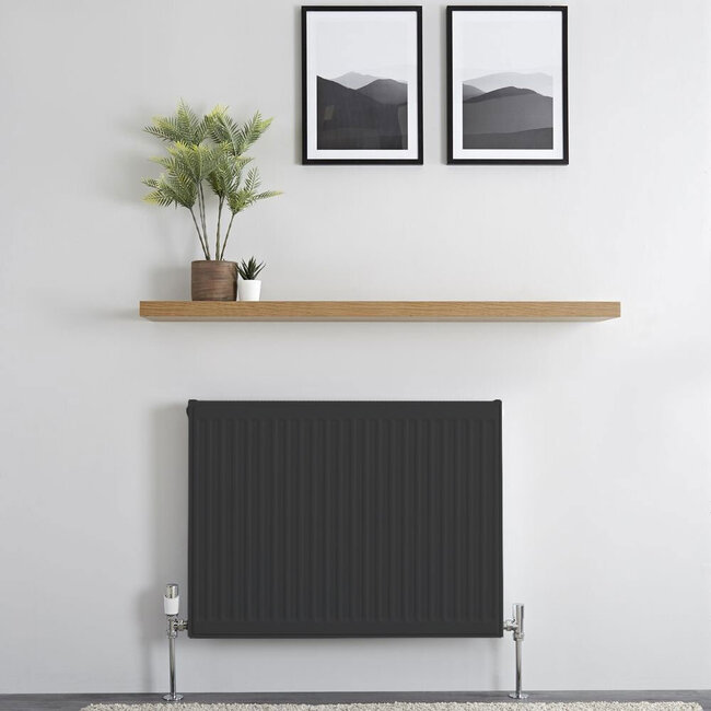 H60 x B60 T11 - Paneelradiator C4 geribbelde voorzijde Mat Zwart
