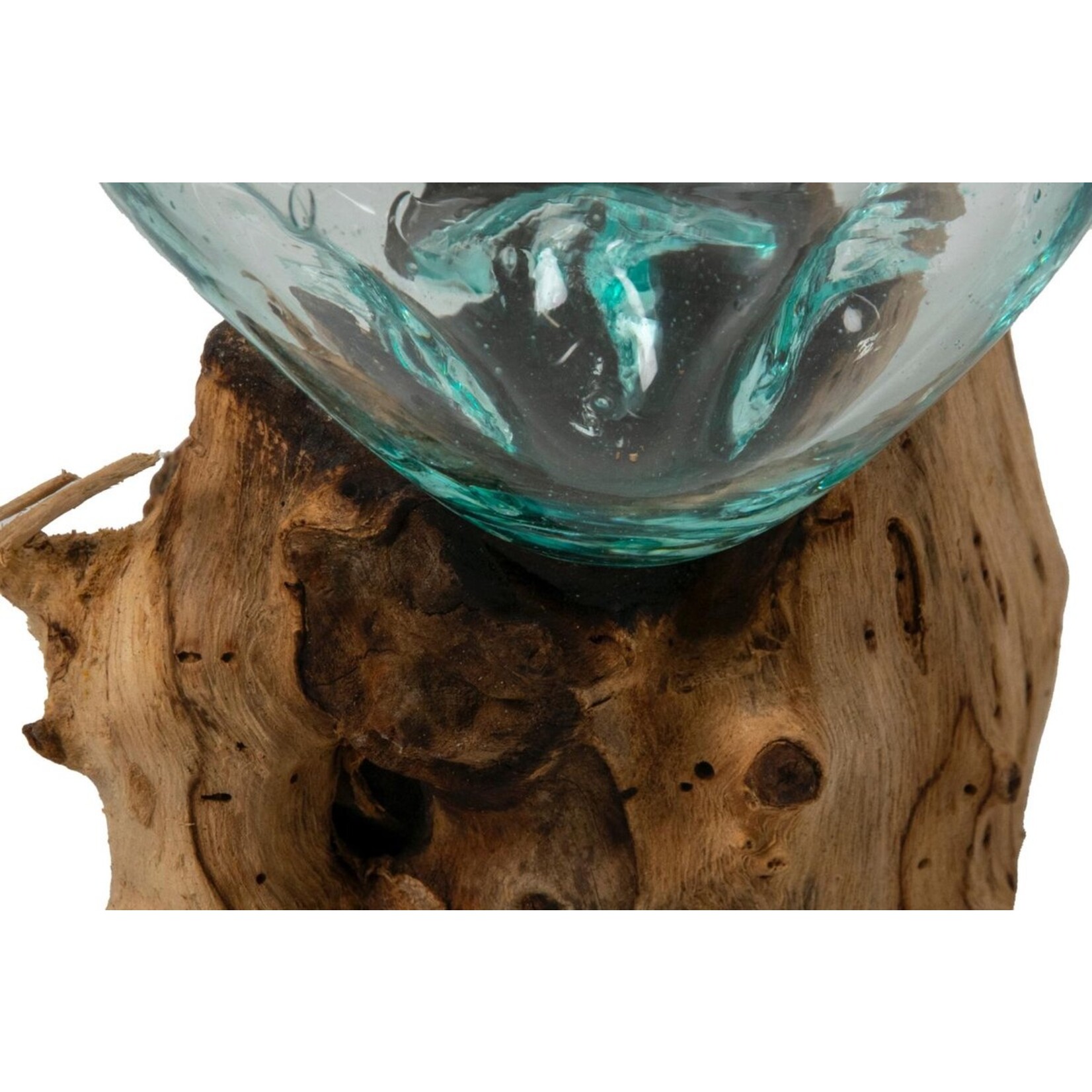 NatureLooks Glazen vaas op hout van gamal-wortel van 12cm