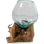 NatureLooks Glazen vaas op hout van gamal-wortel van 12cm