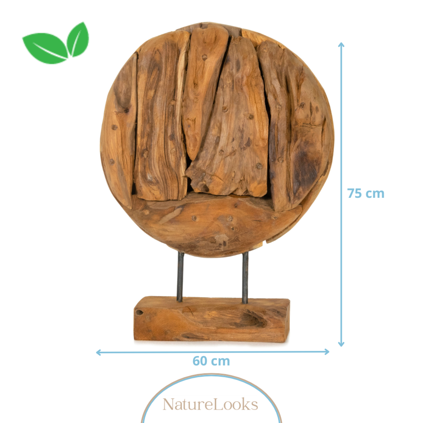 NatureLooks Teakhouten Rondje op standaard - Decoratie voor in huis - Ø 60 cm x 75 cm
