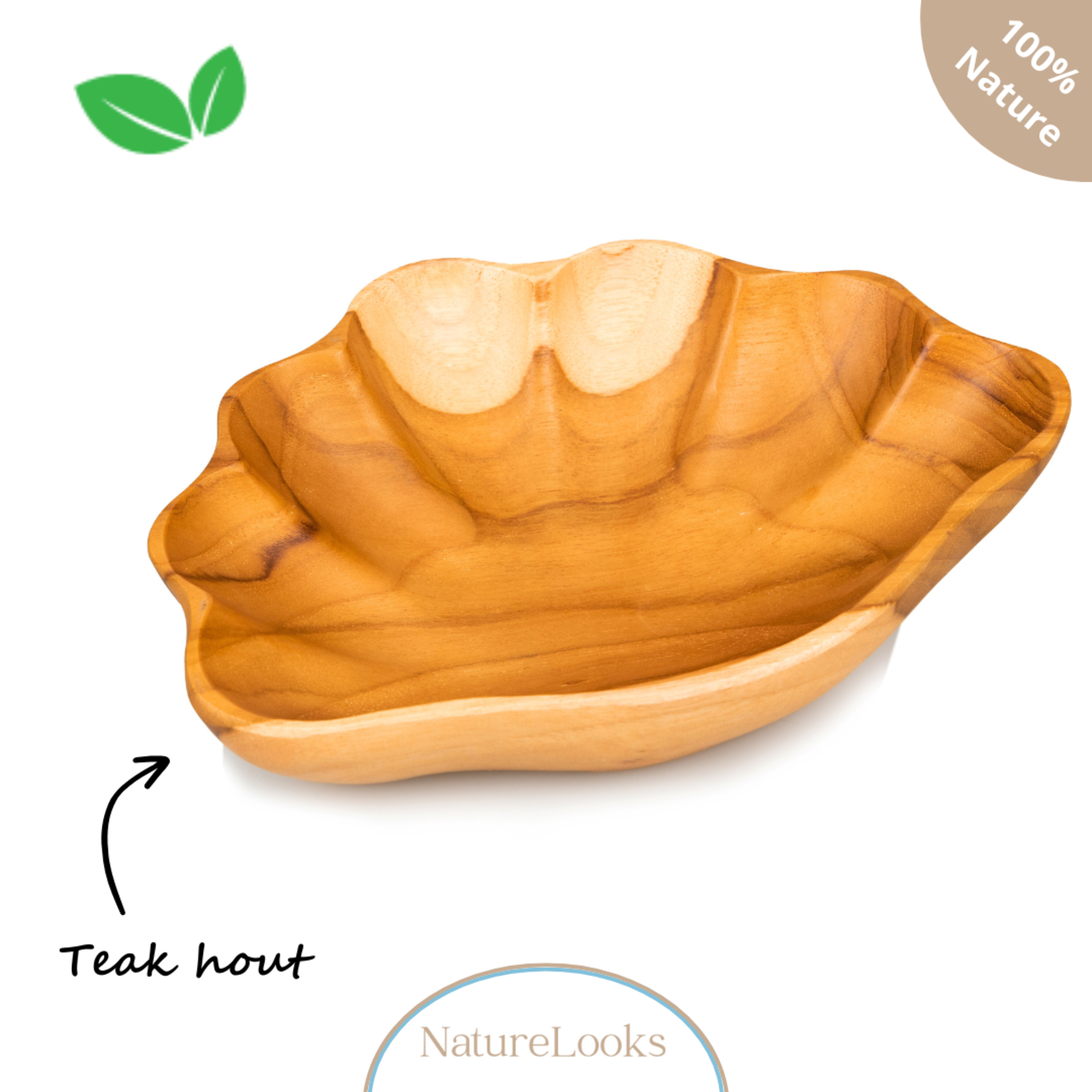 NatureLooks Teakhouten plateau in schelpvorm - Decoratie voor in huis - 20 x 15 x 4 cm
