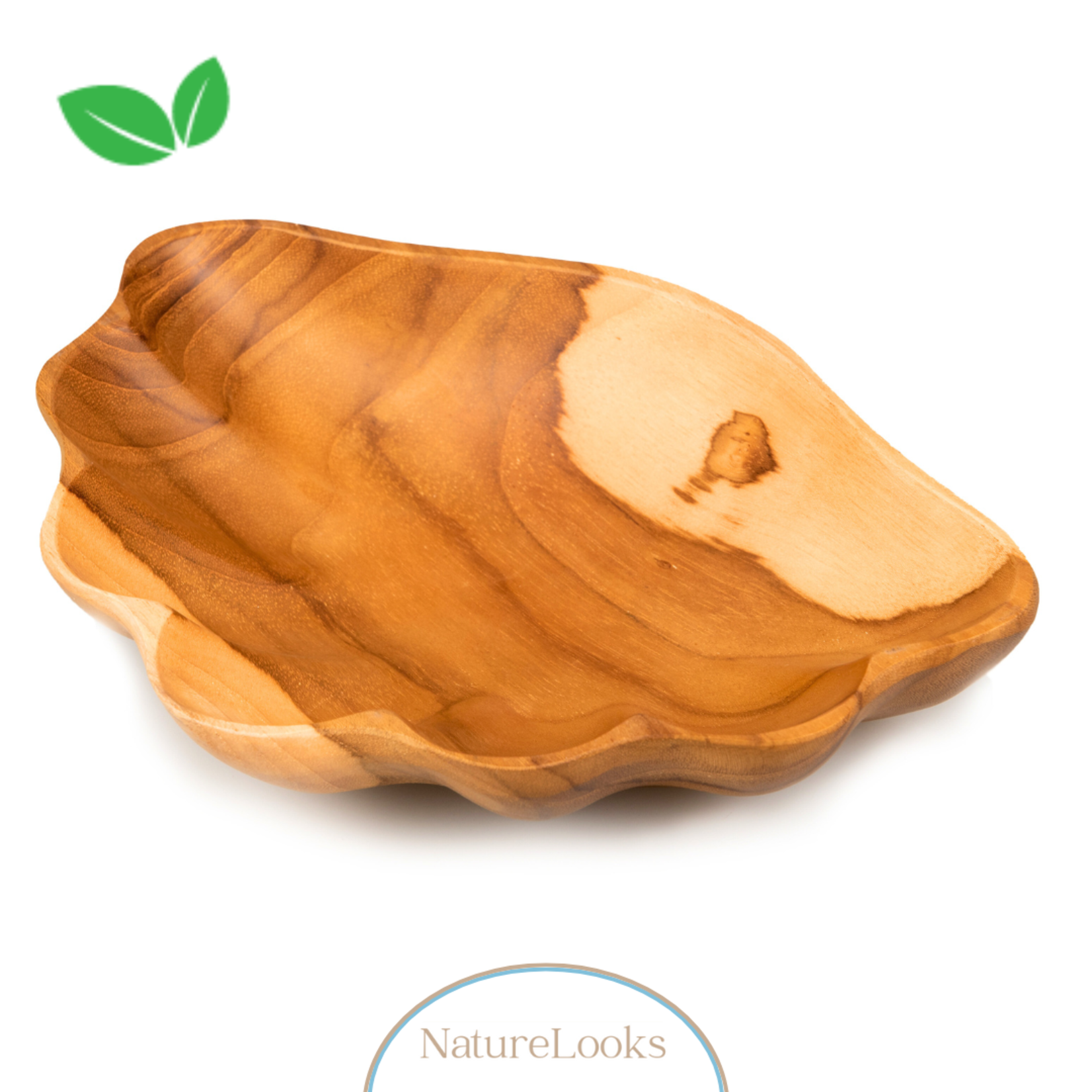 NatureLooks Teakhouten plateau in schelpvorm - Decoratie voor in huis - 20 x 15 x 4 cm