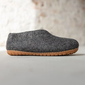 Filz Damen Hausschuh Ravi - Dunkelgrau - Größe 36 bis 41 - Harte Sohle