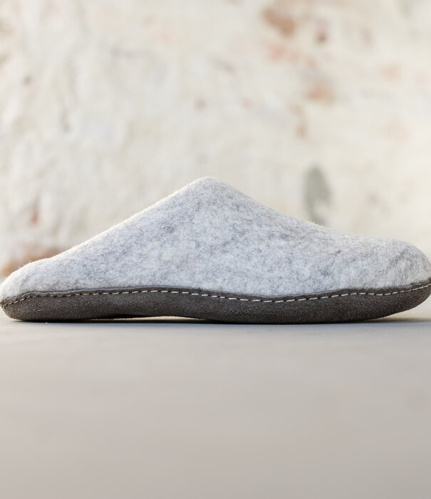 esgii Filz Herren Pantoffel Una - Hellgrau - Größe 42 bis 46 - Weiche Sohle