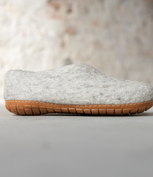 esgii Filz Damen Hausschuh Ravi - Hellgrau - Größe 36 bis 41 - Harte Sohle