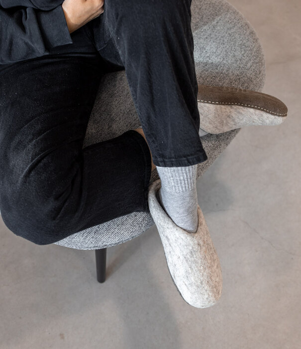 esgii Vilten Dames Instapper Una - Lichtgrijs - Maat 36 t/m 41 - Zachte Zool