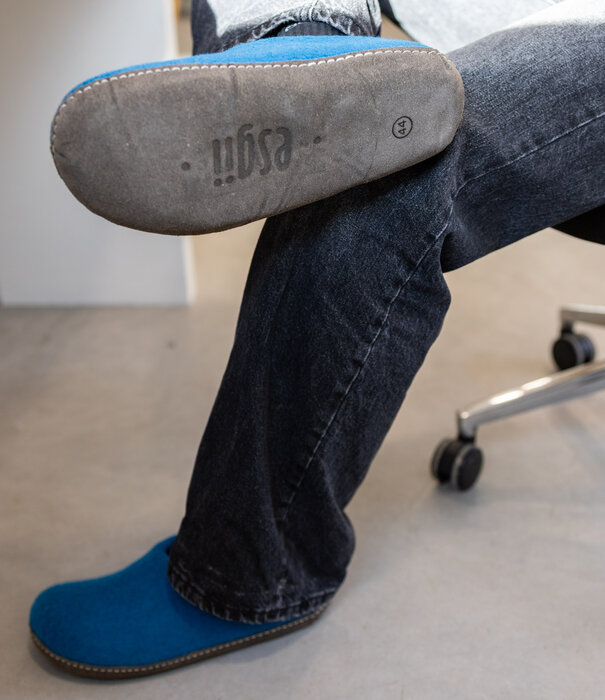 esgii Vilten Heren Pantoffel Ravi - Zeeblauw - Maat 42 t/m 46 - Zachte Zool