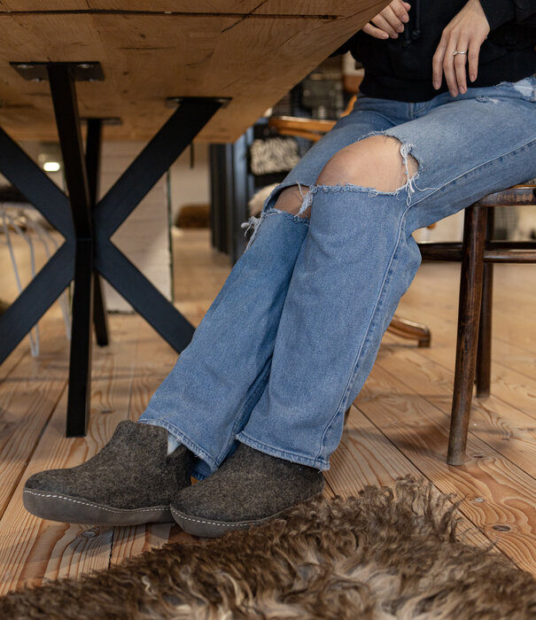 esgii Vilten Hoge Dames Pantoffel Jado - Donkergrijs - Maat 36 t/m 41 - Zachte Zool